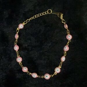14K Gold Pink Evil Eye Bracelet